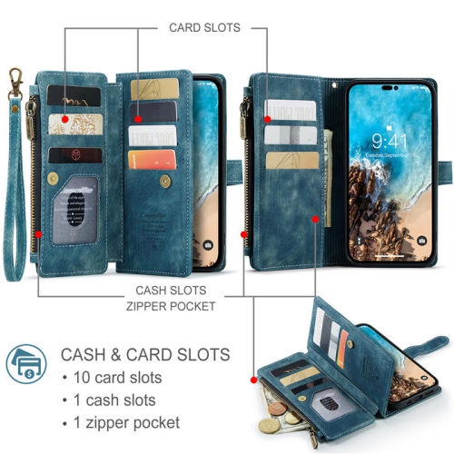 CaseMe Wallet Case Premium Leather Protector Zipper Cover with 7-Slots ID and Credit Cards Pocket with Side Cash Pocket with Stand For Samsung S22