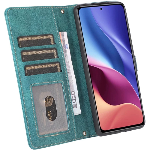 Loris & Case Retro Flip Wallet Case with 9 Card Slots Kickstand PU Leather Folio Wrist Strap Purse Phone Cover for iPhone 14 PLUS - Cyan