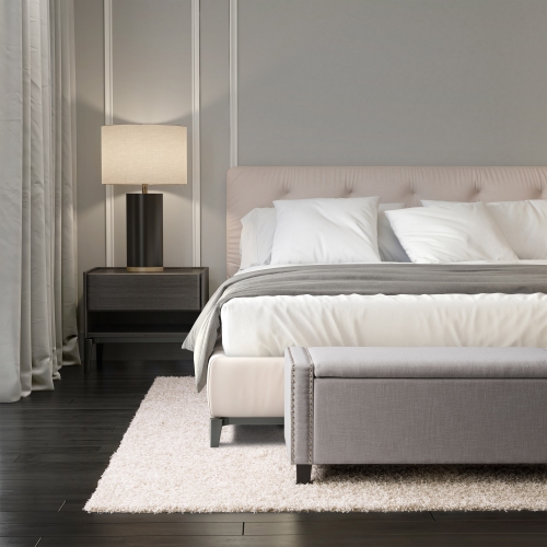 CorLiving LBT-644-O Boston Light Grey Storage Fabric Ottoman