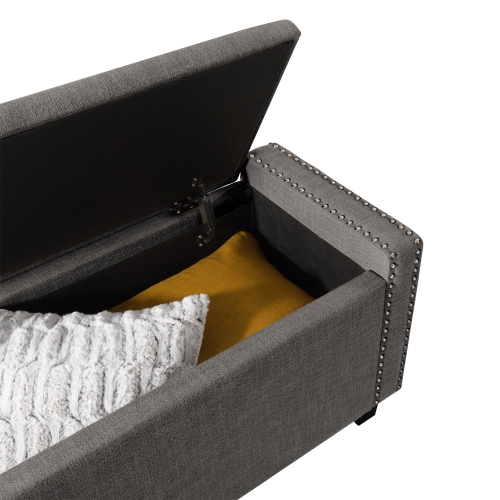 CorLiving LBT-644-O Boston Light Grey Storage Fabric Ottoman