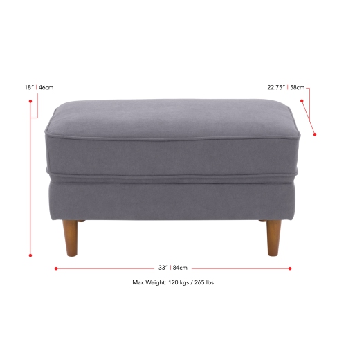 CorLiving LGA-401-O Mulberry Fabric Upholstered Modern Ottoman, Grey