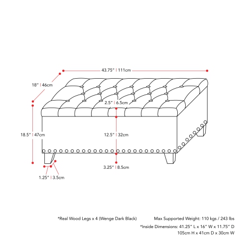 CorLiving LBT-662-O Boston Dark Grey Tufted Fabric Storage Ottoman