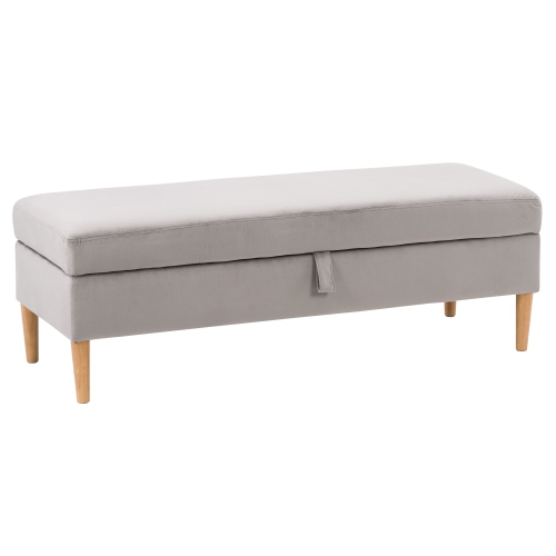 CorLiving LAD-352-O Perry Velvet Storage Ottoman, Light Grey