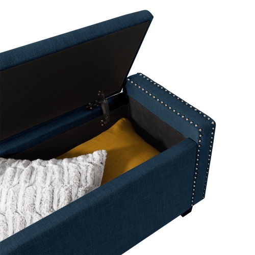 CorLiving LBT-643-O Boston Navy Blue Storage Fabric Ottoman