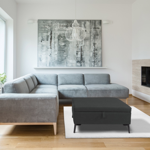 CorLiving LAD-340-O Linden Square Storage Ottoman, Black