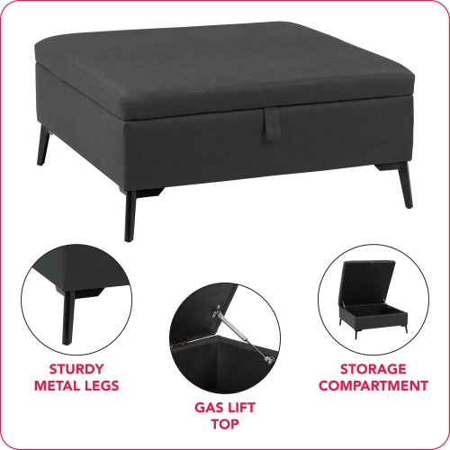 CorLiving LAD-340-O Linden Square Storage Ottoman, Black