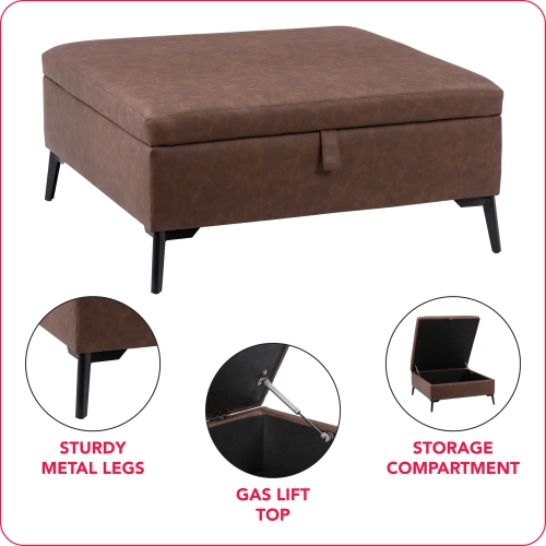 CorLiving LAD-341-O Linden Square Storage Ottoman, Dark Brown