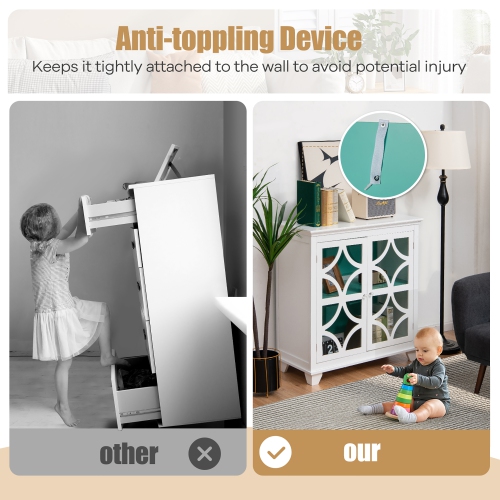 Costway Kitchen Storage Cabinet Buffet Sideboard w/ Glass Doors & Adjustable Shelf