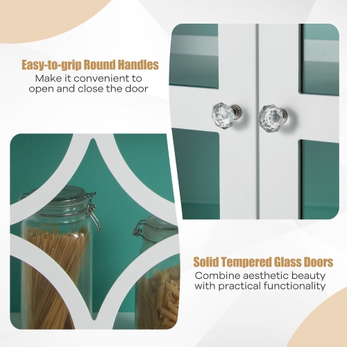 Costway Kitchen Storage Cabinet Buffet Sideboard w/ Glass Doors & Adjustable Shelf