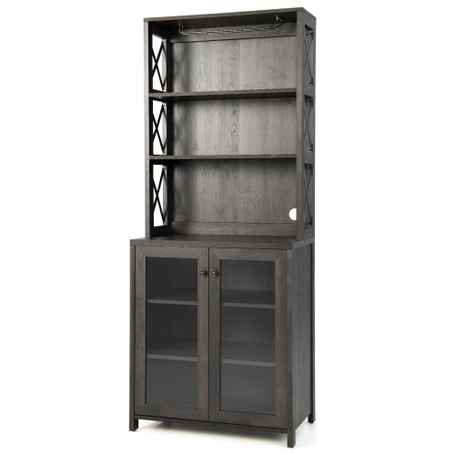 Costway Tall Freestanding Bar Cabinet Kitchen Buffet w/ Glass Holder & Adjustable Shelf