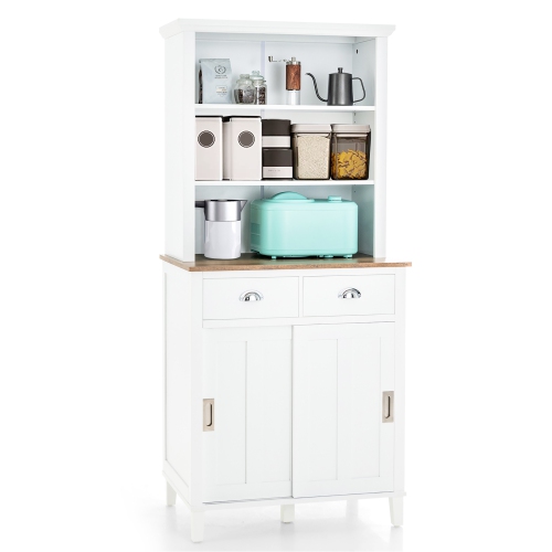 COSTWAY  Freestanding Kitchen Pantry Storage Cabinet Buffet W/hutch Sliding Door & Drawer