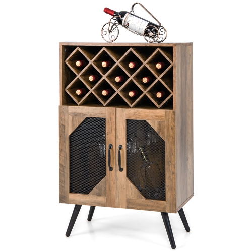 COSTWAY  2-Door Kitchen Storage Bar Cabinet Buffet Sideboard W/ Wine Rack & Glass Holder