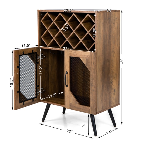 Costway 2-Door Kitchen Storage Bar Cabinet Buffet Sideboard w/ Wine Rack & Glass Holder