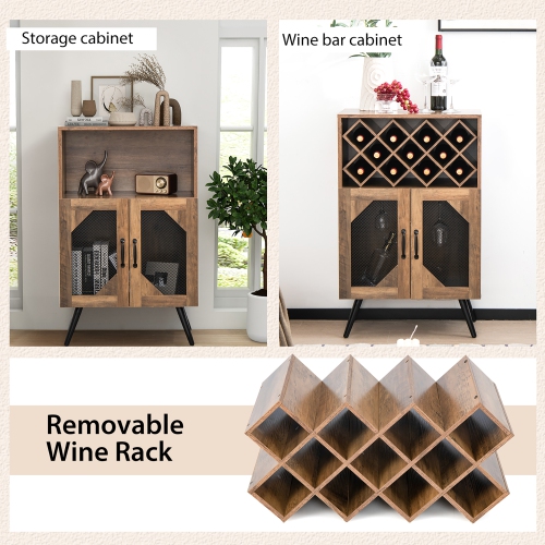 Costway 2-Door Kitchen Storage Bar Cabinet Buffet Sideboard w/ Wine Rack & Glass Holder