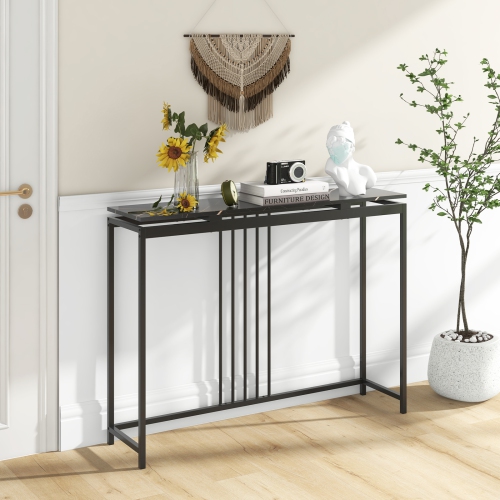 COSTWAY  47" Long Console Table Narrow Entryway Table With Marble-Like Tabletop Metal Frame