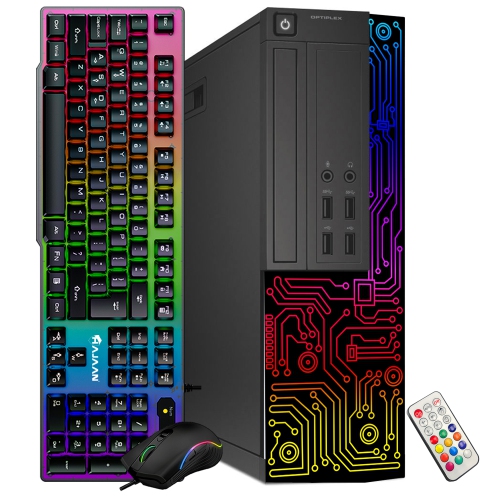 Refurbished - Dell Computer OptiPlex Desktop PC, Intel Core i7, 16GB RAM, 256GB Solid State Storage, 24 Inch Monitor, RGB Gaming Keyboard and Mouse,