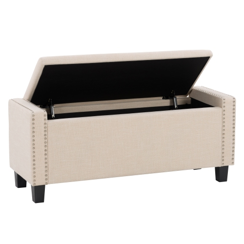 CorLiving LBT-641-O Boston Beige Storage Fabric Ottoman