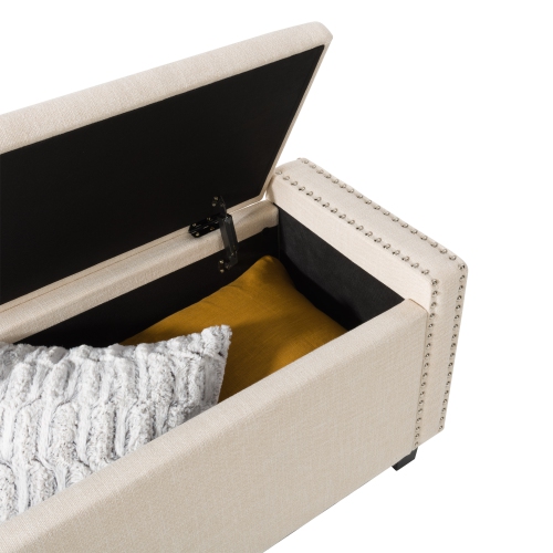 CorLiving LBT-641-O Boston Beige Storage Fabric Ottoman