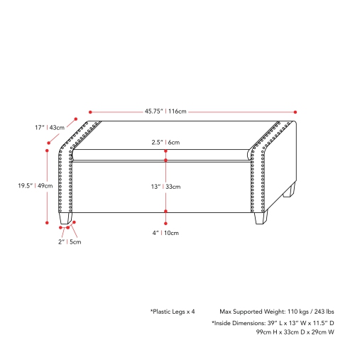 CorLiving LBT-641-O Boston Beige Storage Fabric Ottoman