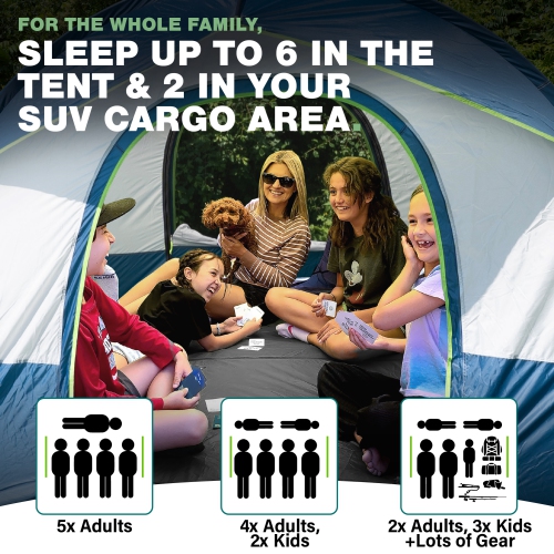 Tente de camping universelle pour VUS North East Harbor - capacité maximale de 8 personnes, comprend une double-toit et un sac de rangement - 8 pi L