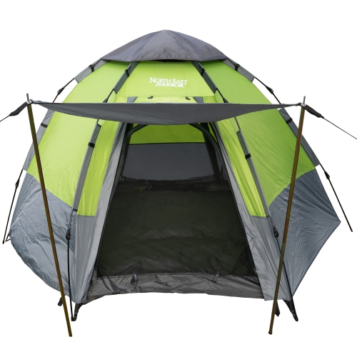 North East Harbor 5 Person Instant Automatic Camping Tent Waterproof Double Layered Fabric, Portable Hexagon Tent with Carry Bag, Green, 8.9'L x