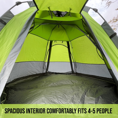 North East Harbor 5 Person Instant Automatic Camping Tent Waterproof Double Layered Fabric, Portable Hexagon Tent with Carry Bag, Green, 8.9'L x