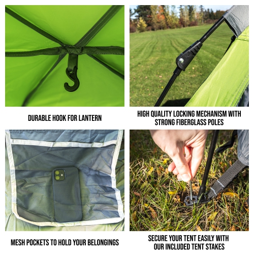 North East Harbor 5 Person Instant Automatic Camping Tent Waterproof Double Layered Fabric, Portable Hexagon Tent with Carry Bag, Green, 8.9'L x