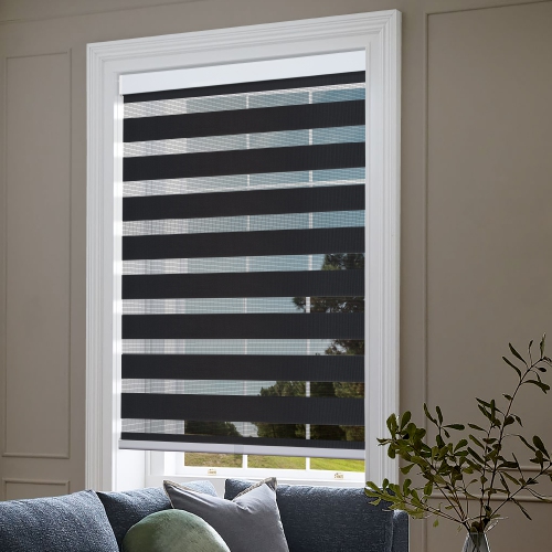 BILTEK  Zebra Cordless Window Blinds, Dual Layered Light Filtering Roller Shades, Easy Install Blinds, Indoor Home Decor, Pull-Down Shades For