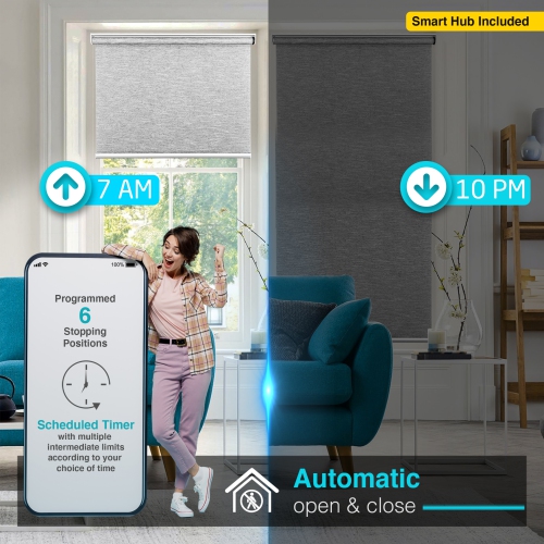 Smart Blinds for Windows Motorized Roller Blinds & Shades Cordless Window Blinds Electric Blinds with Remote, 42" x 72" + Zigbee Smart Hub Automatic