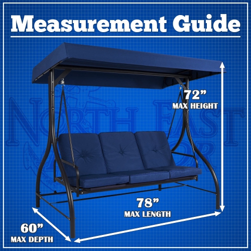 North East Harbor Outdoor 2-Seater Patio Canopy Swing Cover - 78"L x 60"W x 56"H - Breathable Material, Sunray Protected, and Weather Resistant