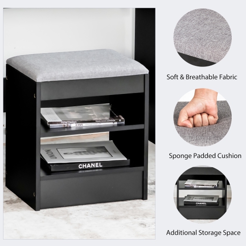 Ensemble coiffeuse de Costway avec miroir éclairé 8 ampoules à DEL Grand tabouret coussiné à tiroir