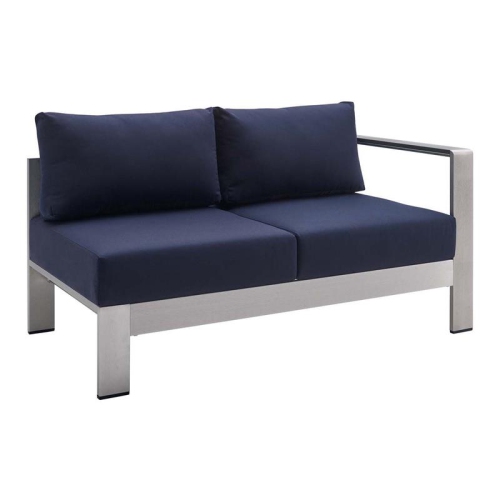 MODWAY  Shore Sunbrella Fabric Outdoor Patio Right Arm Loveseat In Navy In Silver