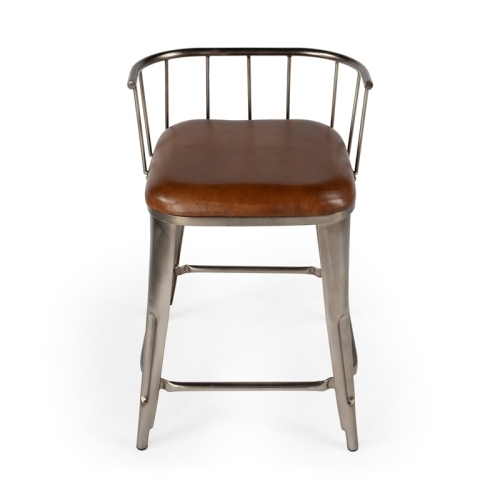 Coriander Iron & Leather Counter Stool - Brown