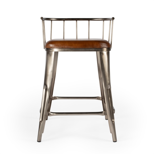 Coriander Iron & Leather Counter Stool - Brown
