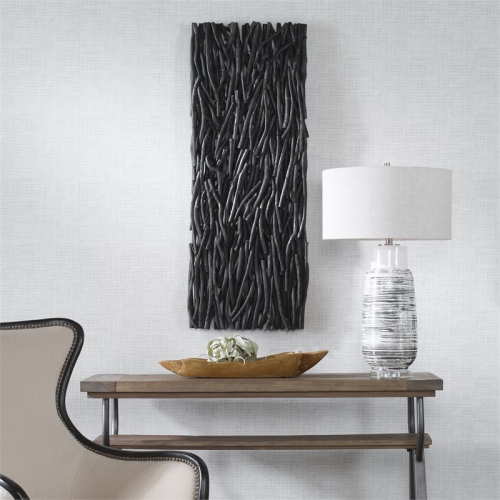 Uttermost Gathered Teak 49x19" Contemporary Wood Wall Decor in Black