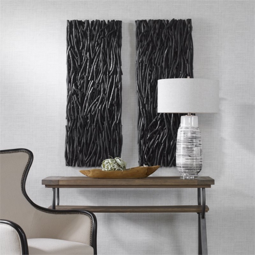 Uttermost Gathered Teak 49x19" Contemporary Wood Wall Decor in Black