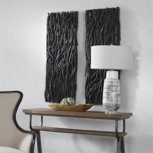 Uttermost Gathered Teak 49x19" Contemporary Wood Wall Decor in Black