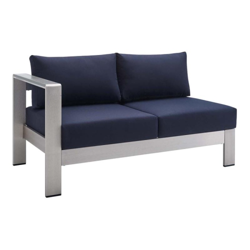MODWAY  Shore Sunbrella Fabric Outdoor Patio Left Arm Loveseat In Navy In Silver
