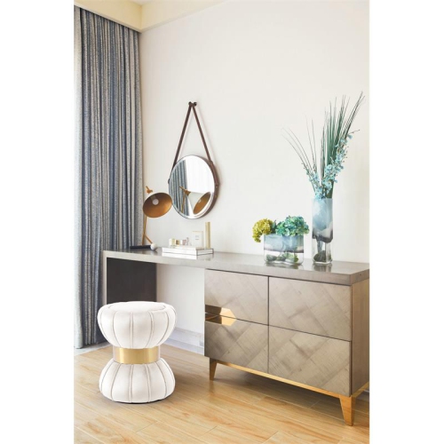 Meridian Furniture Vino Contemporary Velvet Ottoman/Stool in Cream