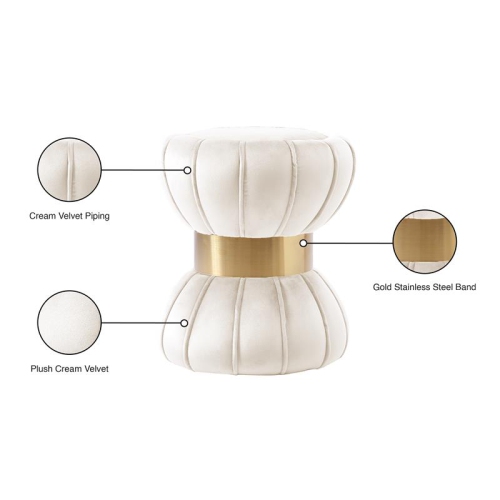 Meridian Furniture Vino Contemporary Velvet Ottoman/Stool in Cream