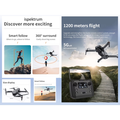 ISPEKTRUM iSKF101 Drone 4K Camera 3-Axis Gimbal Smart Hover 30-Min Flight RC Quadcopter with Advanced Auto Return, 1.2KM Video Transmission, Gravity Sensor
