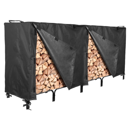 North East Harbor Outdoor Firewood Log Rack Cover - 96"L x 24"W x 42"H - Sunray Protected, and Weather Resistant Storage Cover - Black