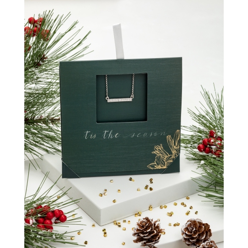 callura Silvertone Clear Classic Austrian Crystal Crystal Bar Pendant Necklace - on Holiday Card