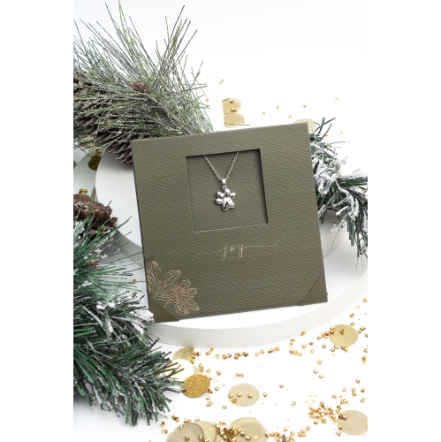 CALLURA  Silvertone Paw Print Pendant Necklace With Classic Austrian Crystal Crystals On Card In Multicolor