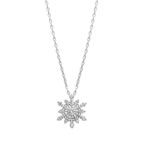 callura Silvertone Orante Snowflake Pendant Necklace with Classic Austrian Crystal Crystals on Card