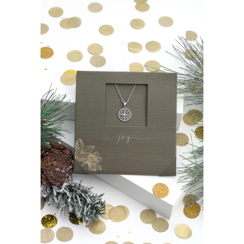 CALLURA  Silvertone Compass Pendant Necklace On Card In Multicolor