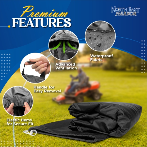 Zero Turn Mower Cover Waterproof Heavy Duty 600D Marine Grade Cover for Lawn Mower, Windproof Outdoor Storage Cover, Riding Lawn Mower Cover, Fits