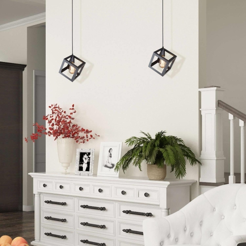 Black 1-Light Lantern Square Pendant