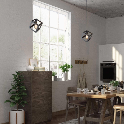 Black 1-Light Lantern Square Pendant