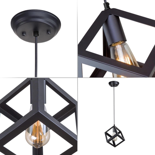 Black 1-Light Lantern Square Pendant